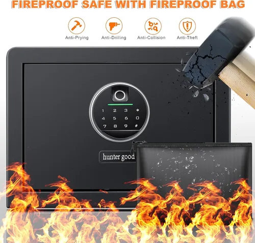 Miniatura 3 de Caja fuerte ignífuga para el hogar de 1.0 pies cúbicos con bolsa de documentos ignífuga, caja fuerte de seguridad digital con estante extraíble
