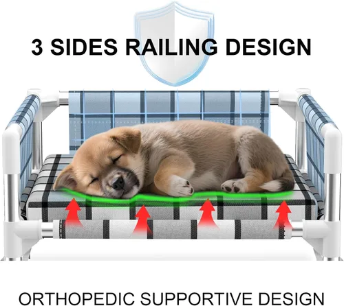 Miniatura 2 de Cama elevada elevada para perros al aire libre – Cuna fresca y lavable para perros con barandilla, cama de malla de algodón duradera y transpirable