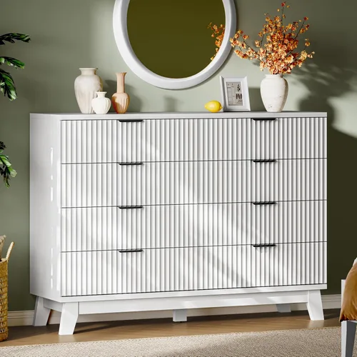 Miniatura 10 de Xixini Cómoda acanalada con 6 cajones, cómoda moderna de 54 pulgadas de ancho con mango de metal, soporte de TV de madera, organizador
