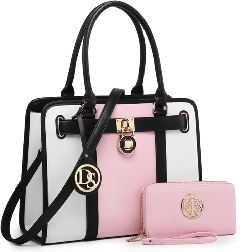 Miniatura 67 de Dasein Bolsos de mano de dos tonos para mujer, bolsos de hombro de cuero vegano, bolsa grande con cartera a juego