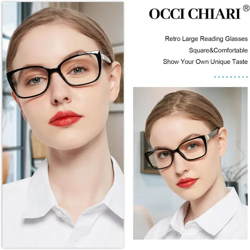 Miniatura 2 de OCCI CHIARI Gafas de lectura modernas de marco grande para mujeres lectores cuadrados (negro 1.0x) 1.0 1.25 1.5 1.75 2.0 2.25 2.5 2.75 3.0 3.5 4.0
