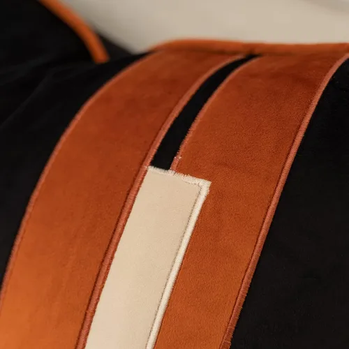 Miniatura 3 de Yangest Funda de Almohada Decorativa de Terciopelo Negro con Rayas Patchwork, Funda de Cojín Moderna de 18x18 Pulgadas para Sofá, Sillón