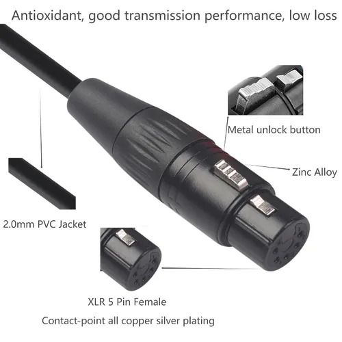 Miniatura 5 de XLR Adaptador de audio macho de 3 pines a 5 pines hembra Cable DMX Cable de altavoces Cable para micrófono DMX Luz de escenario -1M/3.3FT