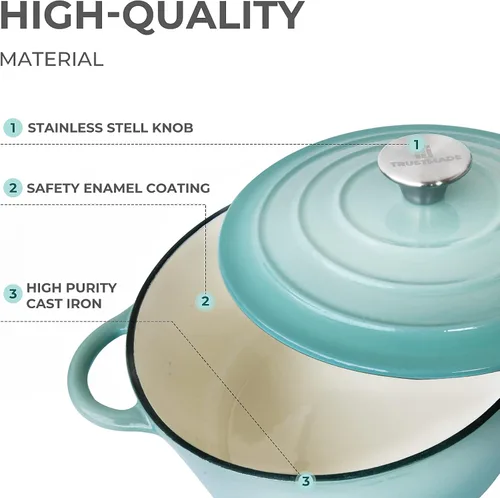 Miniatura 7 de Trustmade Horno holandés de hierro fundido de 3 cuartos de galón, olla de cocina recubierta de esmalte con tapa para hornear en casa, estofado