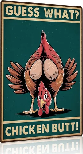 Smilelife Letrero Divertido de Pollo Adivina Qué Cartel de Hojalata Vintage para Decoración de Hogar Granja Gallinero Cocina Jardín Patio 8X12