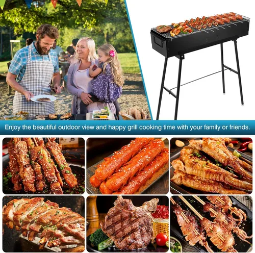 Miniatura 7 de IRONWALLS Parrilla portátil de carbón de 32 pulgadas, parrilla plegable de acero inoxidable negra para cocinar al aire libre, parrilla grande