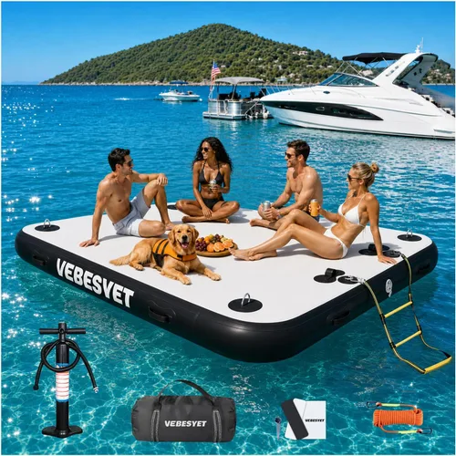 Muelle inflable con rampa de agua, muelle flotante inflable antideslizante de 6 pulgadas de grosor para perros y adultos, plataforma flotante