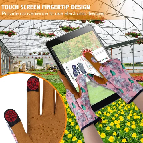 Miniatura 5 de Guantes de Jardinería de Cuero MERTURN para Mujeres, Guantes de Jardín a Prueba de Espinas, Guantes de Trabajo Compatibles con Pantalla Táctil, P