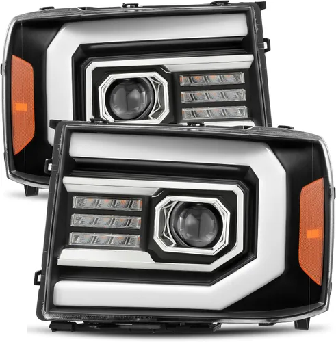 AlphaRex PRO-Series Negro Compatible con 07-13 GMC Sierra 1500/07-14 Sierra 2500HD/3500HD Faros LED Tubo Dual Proyector con DRL Switchback/Señal Sin