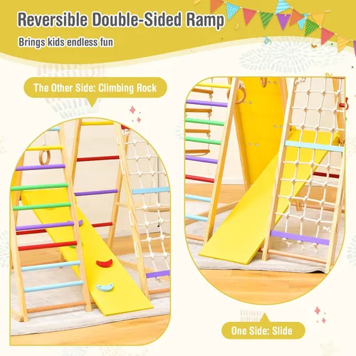 Miniatura 5 de GLACER Gimnasio de la selva 8 en 1, gimnasio de escalada interior de madera con tobogán, columpio, barras de mono, escalera de cuerda, escalada