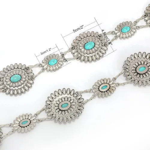 Miniatura 4 de WHIPPY Cinturón de cadena para mujer, correa de cadena de eslabones de metal, vaquera occidental, turquesa, para vestido