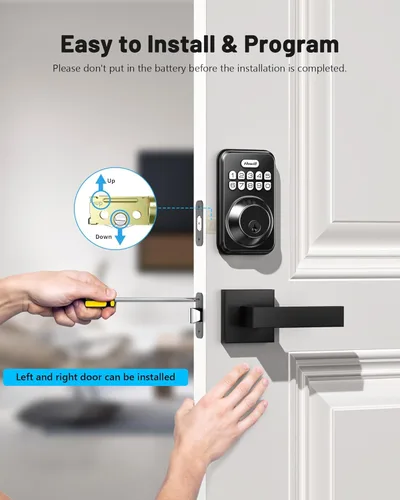 Miniatura 7 de Zowill - Juego de cerradura electrónica de puerta de entrada delantera sin llave con 2 manijas, con teclado, bloqueo automático, contraseña Negro