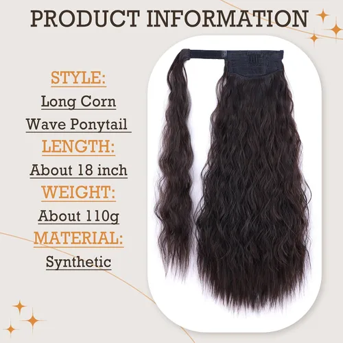 Miniatura 3 de Extensión de cola de caballo ondulada larga con pegamento mágico, resistente al calor, sintética, para envolver, cabello ondulado, para mujer