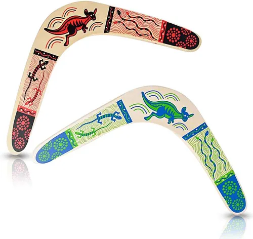 ArtCreativity Boomerang de madera, juego de 2, boomerang clásico de retorno para niños con obras de arte coloridas, boomerangs para adultos,