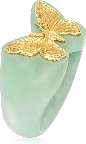 Miniatura 3 de Ross-Simons Anillo de mariposa de jade en oro amarillo de 14 quilates, Gema, Jade
