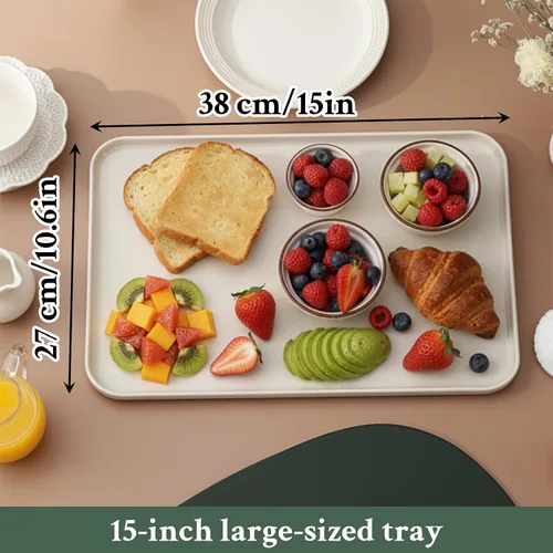 Miniatura 6 de Bandejas de café de paja de trigo de 15 x 10.6 pulgadas, 1 pieza, bandeja para almuerzo, bandejas rectangulares de plástico para comida rápida