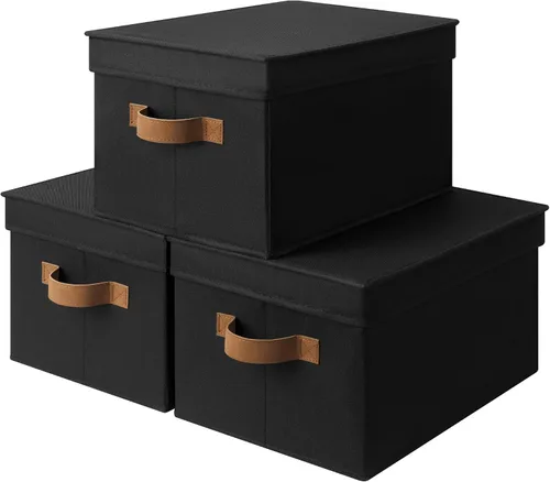 Miniatura 13 de StorageWorks Contenedores de almacenamiento de tela con tapas, contenedores de almacenamiento decorativos con asas de poliuretano, cestas
