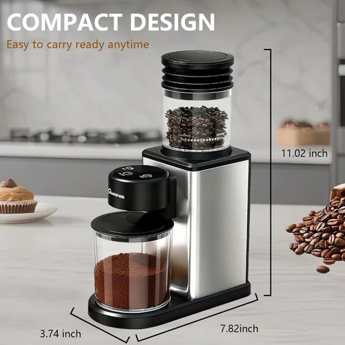 Miniatura 5 de Molinillo de café eléctrico para el hogar y la oficina: molinillo de café inteligente con 25 ajustes de molienda de precisión y tolva de grano