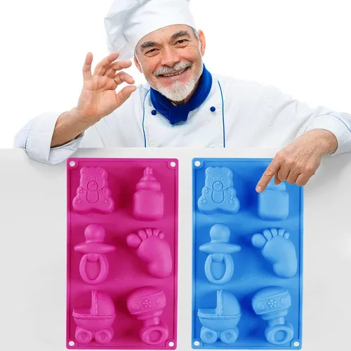 Miniatura 4 de Paquete de 2 moldes de jabón de silicona con temática de baby shower, botella de carruajes de bebé en 3D, molde de fondant de oso para fondant