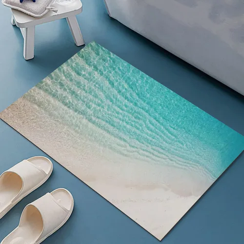 Miniatura 9 de Tapete de baño ultrafino, color verde azulado, tapetes de baño de 1/10 pulgadas de grosor para debajo de la puerta, parte trasera de goma