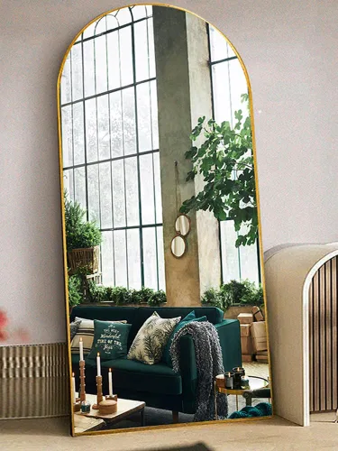 Miniatura 15 de Otlsh - Espejo de piso arqueado, espejo de cuerpo entero de 76"x34" con soporte, independiente, marco de aluminio - Negro