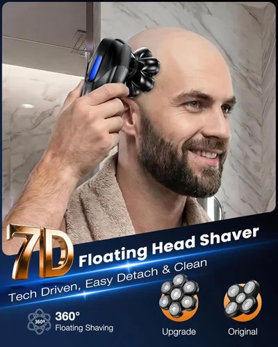 Miniatura 3 de Afeitadoras de cabeza para hombres calvos, kit de aseo eléctrico 5 en 1, 7D flotante IPX7, impermeable, recargable, para cabeza calva, vello