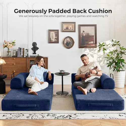 Miniatura 7 de Sofá cama convertible 5 en 1, espuma de alta densidad de 79 pulgadas con asiento de felpa y reposabrazos rectos, cama plegable sin montaje para sala