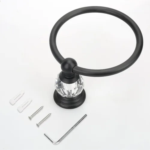 Miniatura 5 de Anillo de toalla de cristal negro, soporte para toallas de baño, negro mate, soporte para toallas de baño, soporte para toalla de mano para baño
