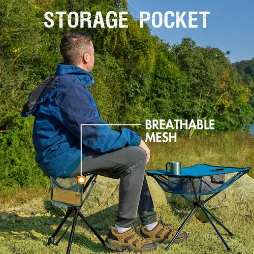 Miniatura 7 de Portal - Taburete de camping plegable portátil, trípode plegable con asiento para senderismo, caza, caminata, pesca, viajes al aire libre con Azul