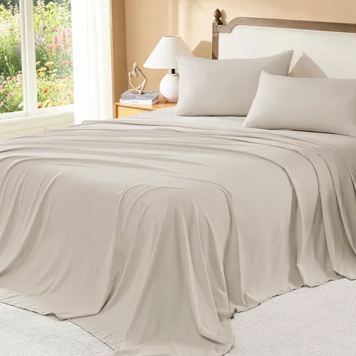 Miniatura 6 de Litanika Juego de ropa de cama con edredón tamaño King con sábanas beige - Juego de 7 piezas en una bolsa, diseño King Chevron copetudo bohemio