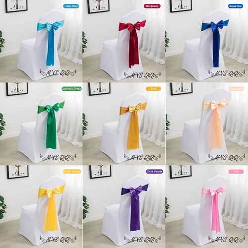 Miniatura 5 de Paquete de 100 bandas de elastano para silla, lazos de satén de color azul para bodas, eventos, banquetes, hoteles, hogar y cocina, 100