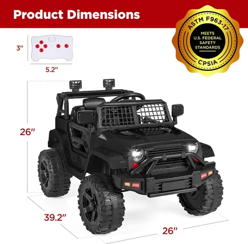 Miniatura 7 de Best Choice Products Camión de juguete de 12 V para niños con control remoto para padres, suspensión de resortes, luces LED, puerto AUX - Negro