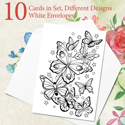 Miniatura 3 de Art Eclect Tarjetas para colorear para adultos, tarjetas de felicitación de mariposa para colorear para cumpleaños, aniversario, agradecimiento