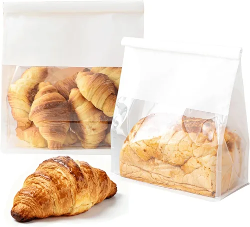 Miniatura 25 de 50 bolsas de pan de 8.6 pulgadas con cierre de alambre, bolsas grandes para pan hechas de papel de algodón marrón, bolsa de almacenamiento y empaque