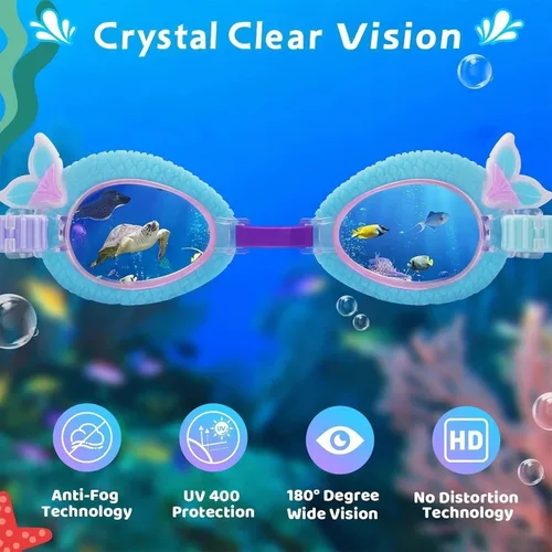 Miniatura 3 de Paquete de 2 gafas de natación para niños, sin fugas, antiniebla, impermeables, ajustables, para niños de 2 a 14 años