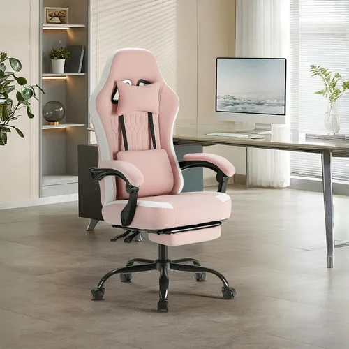 Miniatura 8 de Sweetcrispy Silla de videojuegos – Silla de escritorio ergonómica con reposapiés y soporte lumbar, altura ajustable con respaldo alto y reposabrazos
