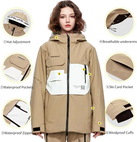 Miniatura 3 de HIGH EXPERIENCE Chaqueta de esquí para snowboard, nieve, invierno, impermeable, aislada, resistente al viento, chaqueta cálida con capucha