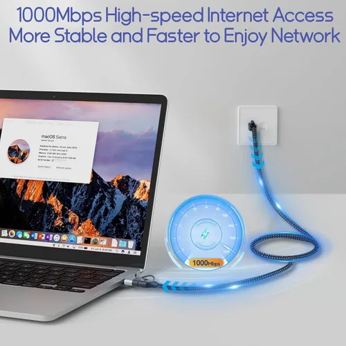 Miniatura 3 de Herfair Cable Ethernet a USB C Gigabit LAN Cable de Internet 1000Mbps Cable adaptador RJ45 a USB de alta velocidad para laptop, tableta, PC