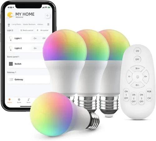 Miniatura 12 de BroadLink Kit de inicio inteligente para el hogar: incluye 3 bombillas, 1 interruptor de escena y 1 concentrador, utiliza tecnología FastCon