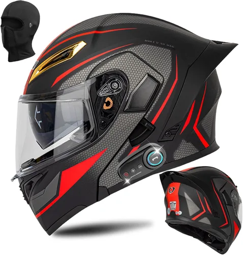 Miniatura 2 de Casco modular Bluetooth para motocicleta, certificado DOT, abatible, de cara completa, antivaho, doble máscara, casco de motocicleta de calle