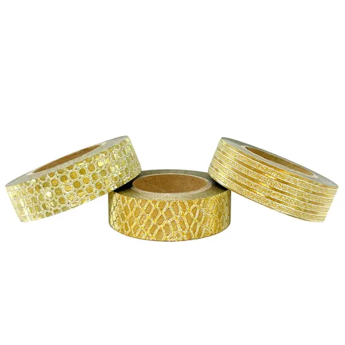 Miniatura 2 de allydrew Cintas adhesivas Washi con purpurina y brillo (juego de 3), estampado dorado brillante y serpiente Estampado De Serpiente Y Brillo Dorado