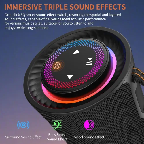 Miniatura 9 de CYBORIS Altavoz Bluetooth portátil, altavoces inalámbricos de 80 W con graves profundos, sonido estéreo envolvente de 360 grados, tiempo