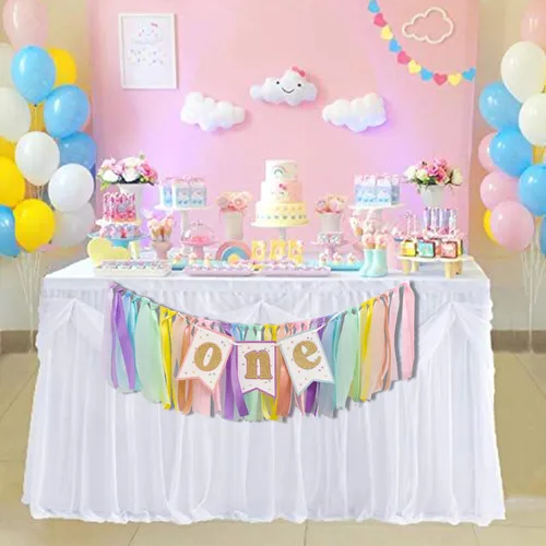 Miniatura 3 de Cartel para silla de alta color arcoíris pastel – Cartel de primer cumpleaños para silla de bebé, guirnalda de cinta de arcoíris pastel, Banner