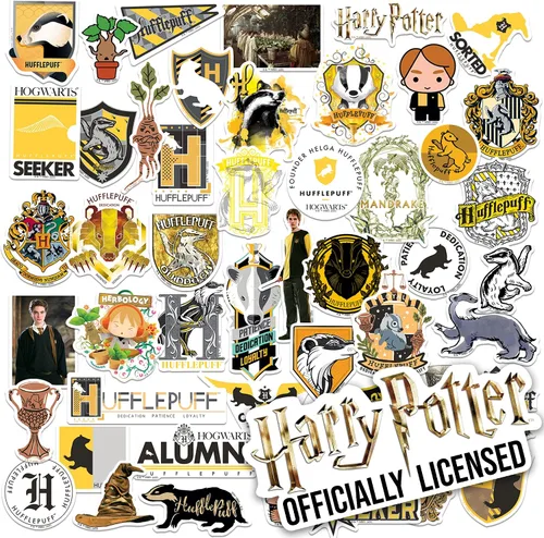 Harry Potter Hufflepuff Theme - Calcomanías de vinilo de 50 unidades – Crestas de casa, símbolos de tejón y diseños de personajes para laptop,