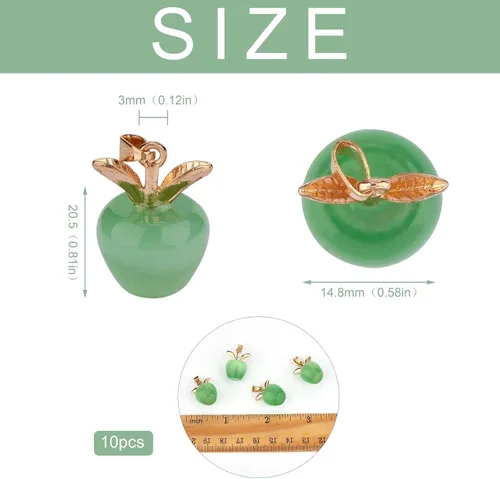 Miniatura 2 de 10 dijes de piedra preciosa de manzana, cristal de cuarzo curativo, colgantes de piedra natural, hebilla de oro verde para joyería, collares