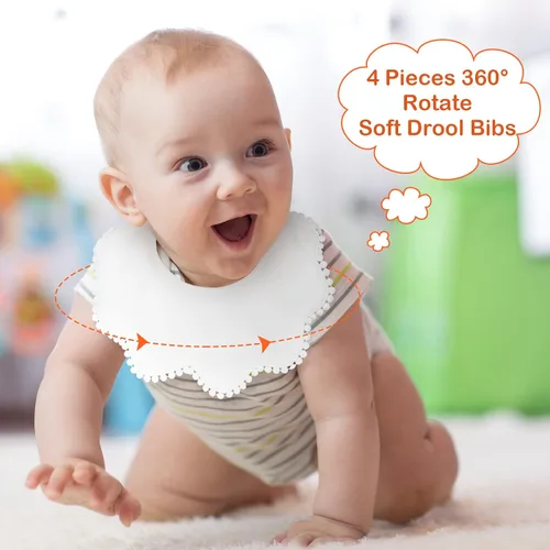 Miniatura 4 de JenPen Baberos blancos para bebé niña, bandana de muselina 360 baberos para bebé, bandana para niña, conjunto para dentición infantil