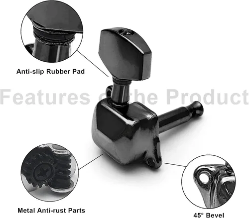 Miniatura 4 de SAPHUE 3+3 sintonizadores de guitarra semicerrados, clavijas de afinación, llaves, cabezales de máquina para guitarra acústica o eléctrica (negro)