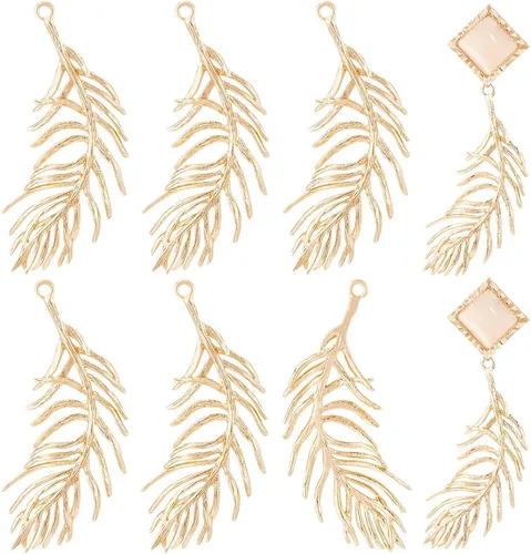 BENECREAT 12 colgantes de plumas de latón chapado en oro de 18 quilates, colgantes de plumas de 1.5 x 0.5 x 0.06 pulgadas para aretes de bricolaje,