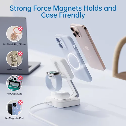 Miniatura 6 de RYND Estación de carga rápida inalámbrica Mag-Safe 2026, cargador magnético 3 en 1 con iPhone 17, 16, 15, 14, 13, 12 Pro Max, serie Apple Watch