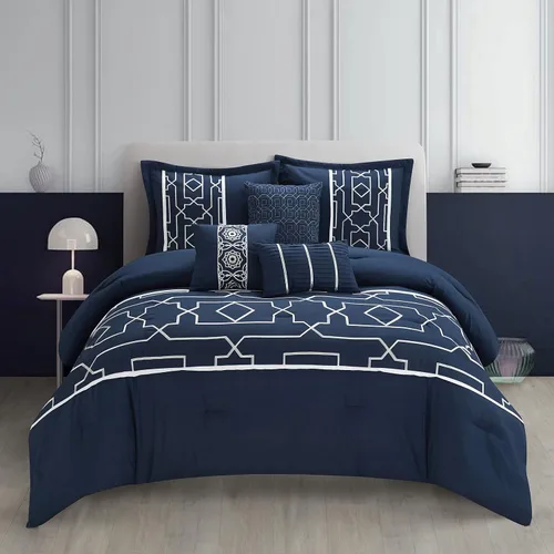 Miniatura 19 de Grand Avenue Juegos de cama con diseño geométrico negro/rojo, tamaño Queen con edredón, 7 piezas, funda de almohada, falda de cama, almohada